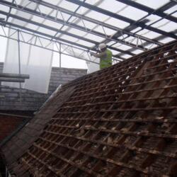 bank farm oak frame restoration carden estate lime mortar plaster grouting