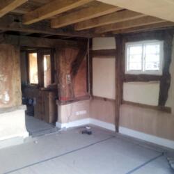 bank farm oak frame restoration carden estate lime mortar plaster grouting
