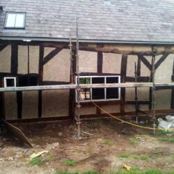 bank farm oak frame restoration carden estate lime mortar plaster grouting