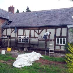 bank farm oak frame restoration carden estate lime mortar plaster grouting