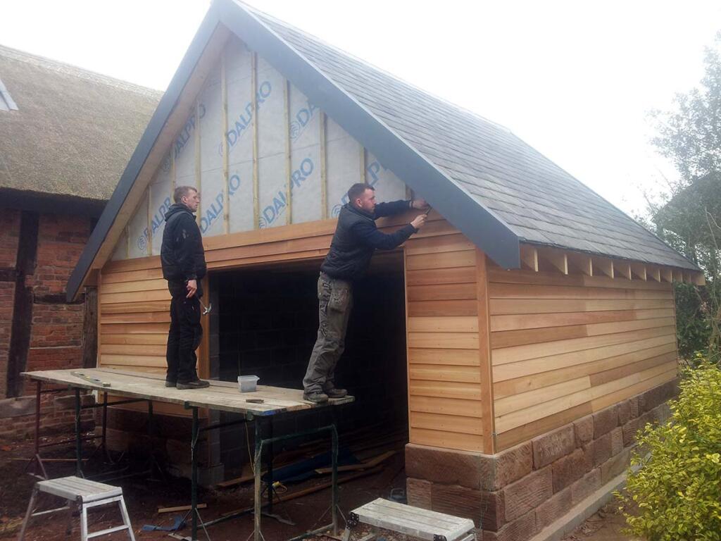 cedar cladding installation garage bank farm