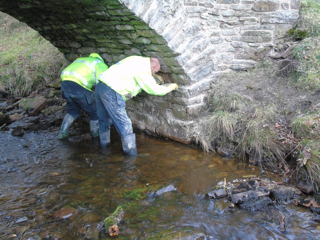 Grisedale Beck Bridge, during restoration
